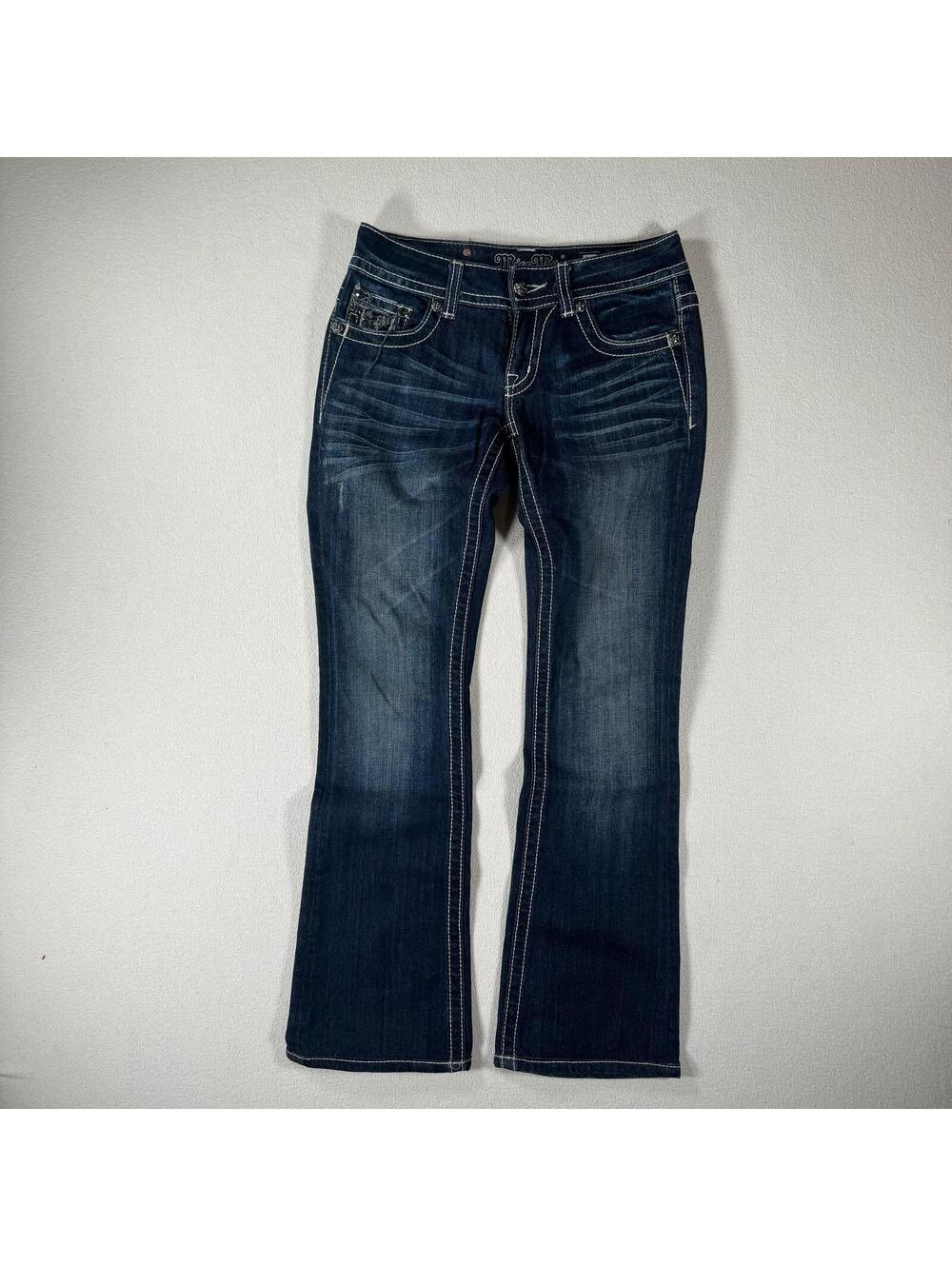 Miss Me Bootcut Women Jeans Sz27 Dark Wash Denim Rhinestones